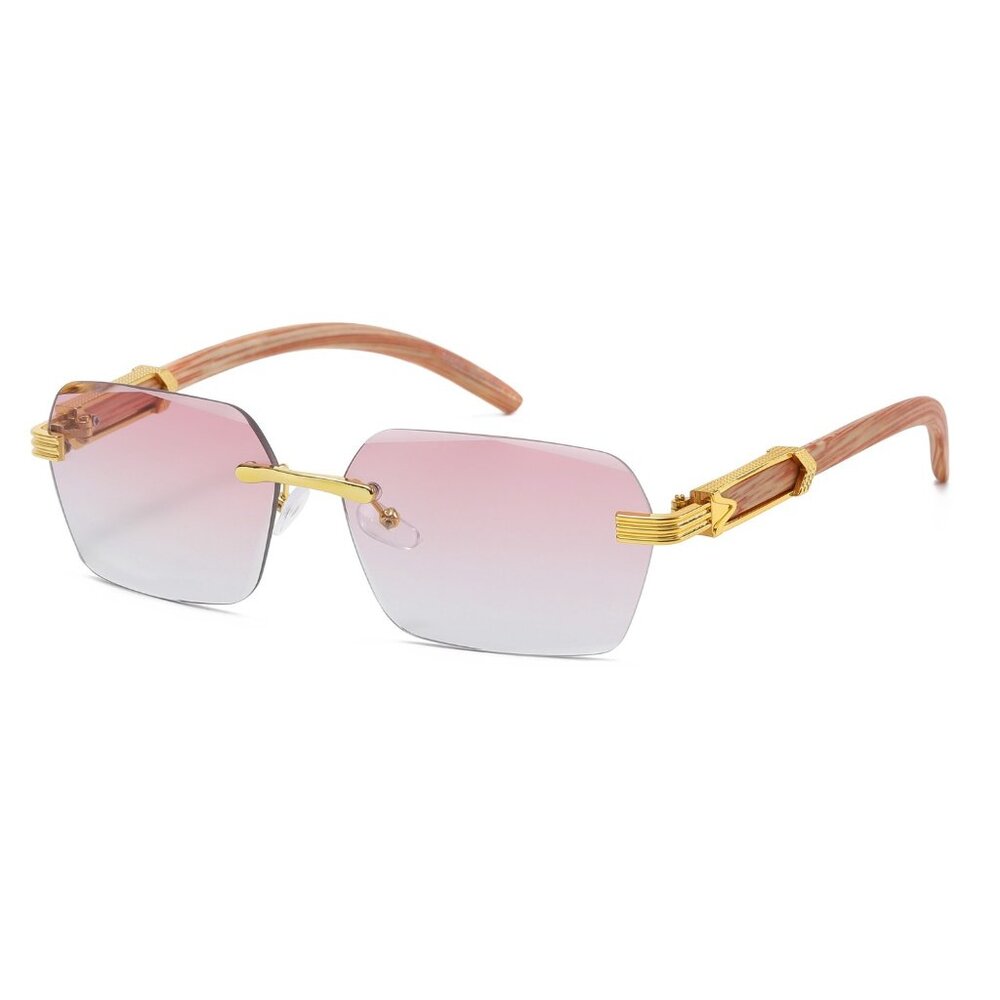 Men Women Hip Hop Sunglasses Square Rimless Pink Blue Lens Diamond Cut Migos New